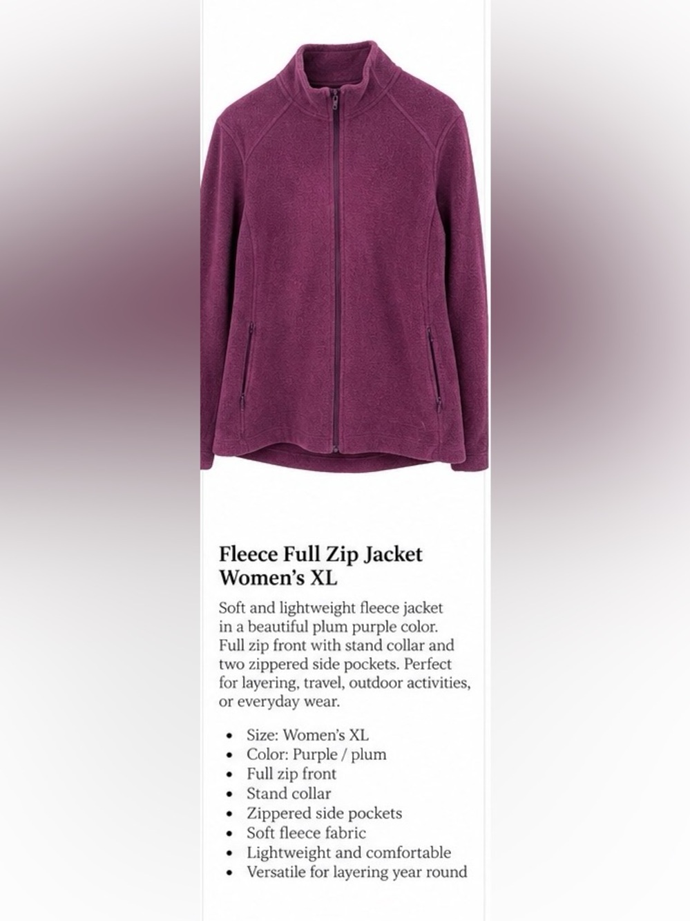 Duluth Trading Co Plum Full-Zip Fleece Jacket